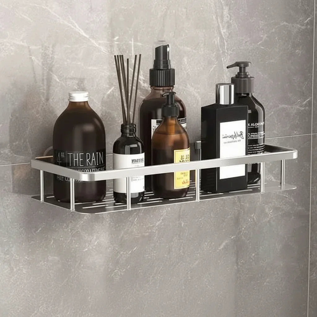 Bathroom Shelf ABS Plastic Stainless Steel 30.5 cm Self Adhesive Shower Storage Corner Organiser Wall Mounted Rack | Thomler