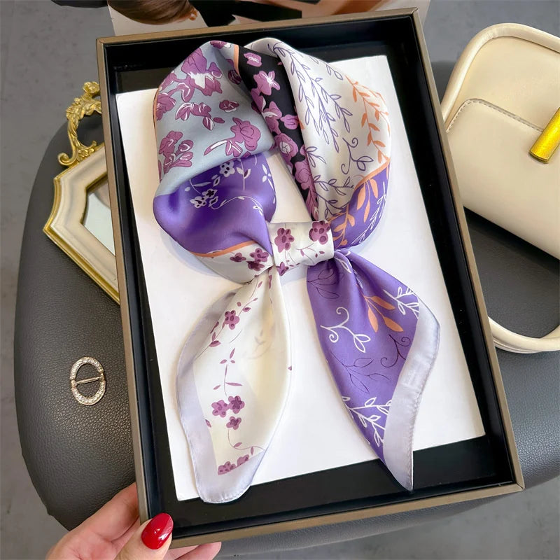Printed Satin Square Neckerchief for Women 27.5×27.5 in Versatile Head Wrap Neck Tie Hair Ribbon Fashion Accessory | Thomler
