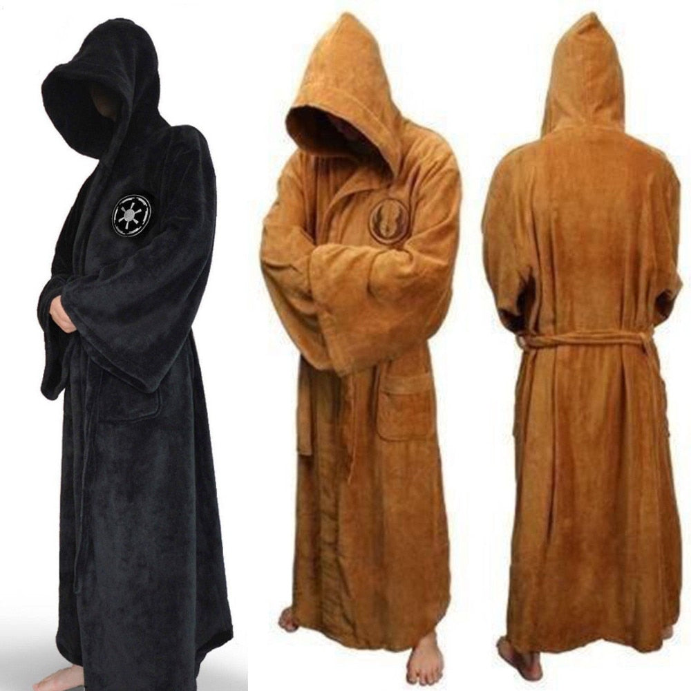 Men's Hooded Flannel Bathrobe | Long Absorbent Spa Robe with Belt for Shower Bathroom | Plush Warm Loungewear Housecoat | Thomler