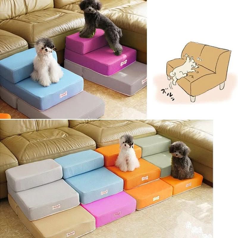 Foam Pet Steps with Anti-Slip Surface – Cushioned 2-Tier Ramp for Small Dogs & Cats | Thomler