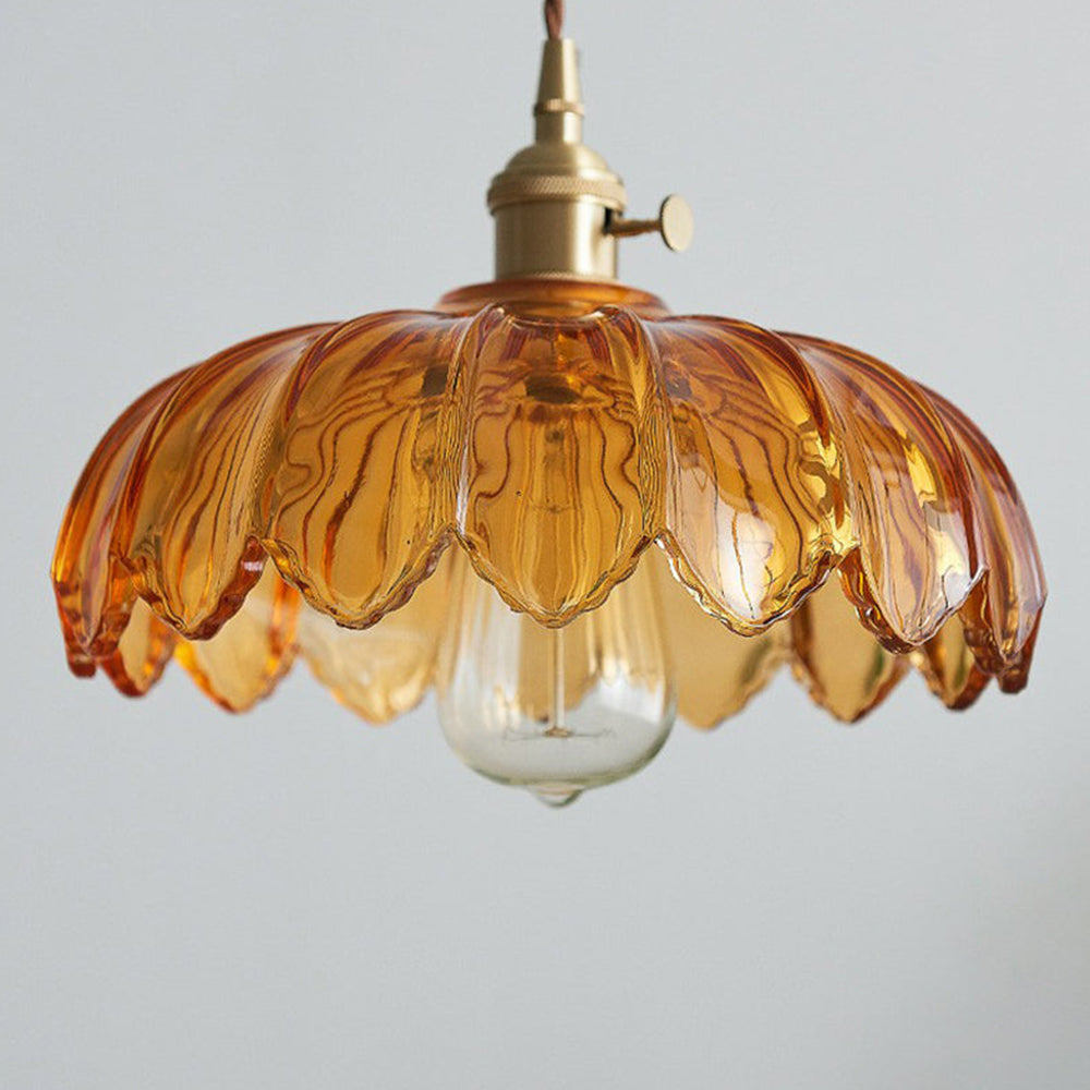Pendant Light Glass Flower Shade 25.0 cm Green Dining Room Vintage Hanging Ceiling Lamp Adjustable Cord E27 Lighting | Thomler