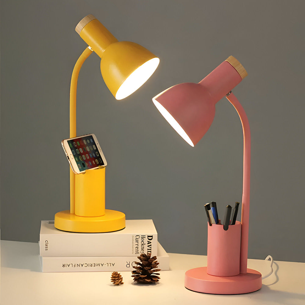Desk Lamp Adjustable 45.0 cm (17.7") With Phone Holder Pen Storage Wrought Iron Base Task Light Study Bedroom Office | Thomler