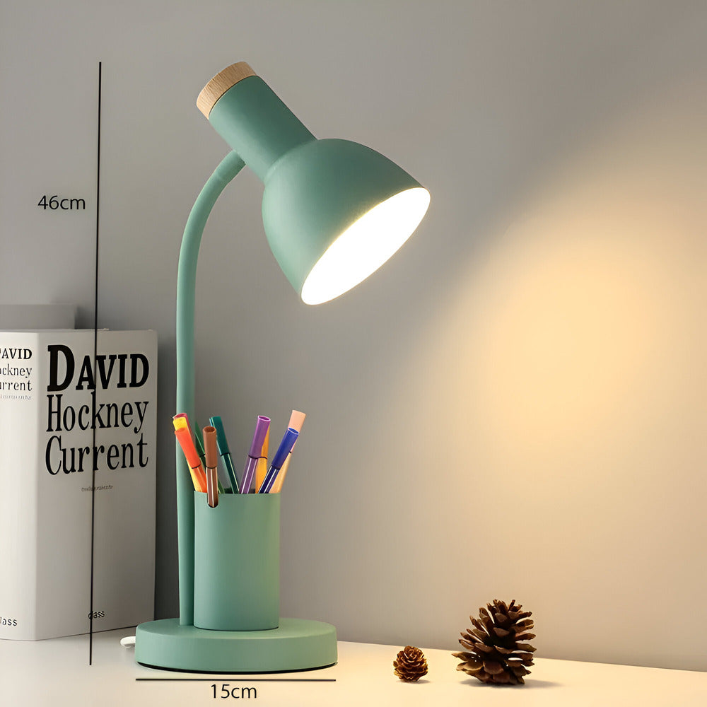 Desk Lamp Adjustable 45.0 cm (17.7") With Phone Holder Pen Storage Wrought Iron Base Task Light Study Bedroom Office | Thomler