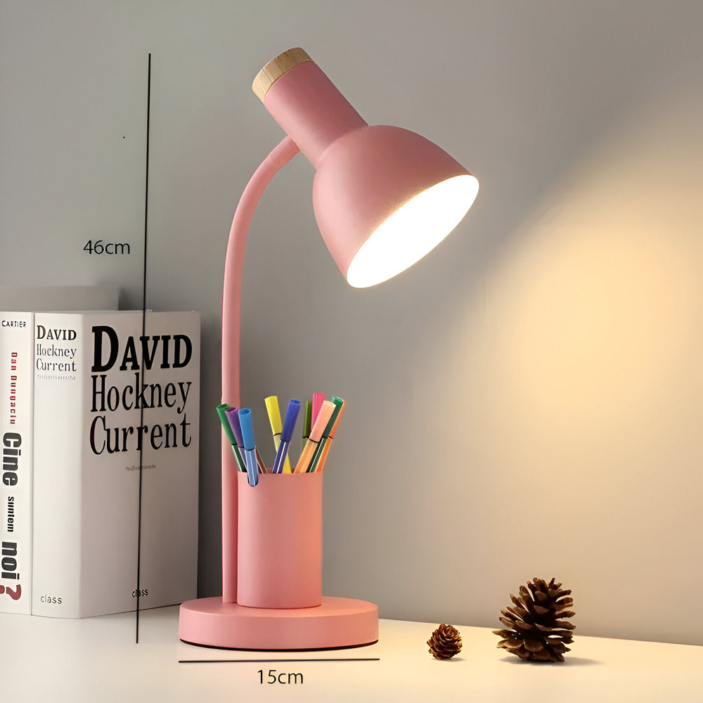 Desk Lamp Adjustable 45.0 cm (17.7") With Phone Holder Pen Storage Wrought Iron Base Task Light Study Bedroom Office | Thomler