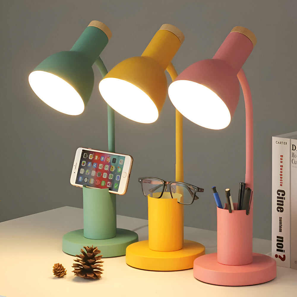 Desk Lamp Adjustable 45.0 cm (17.7") With Phone Holder Pen Storage Wrought Iron Base Task Light Study Bedroom Office | Thomler