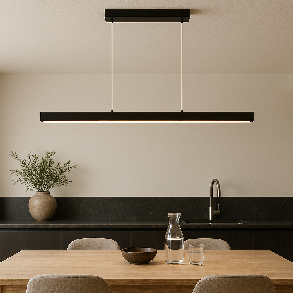 Pendant Light Wood Iron LED 120.0 cm Black Dining Table Kitchen Island Linear Hanging Ceiling Lamp | Thomler