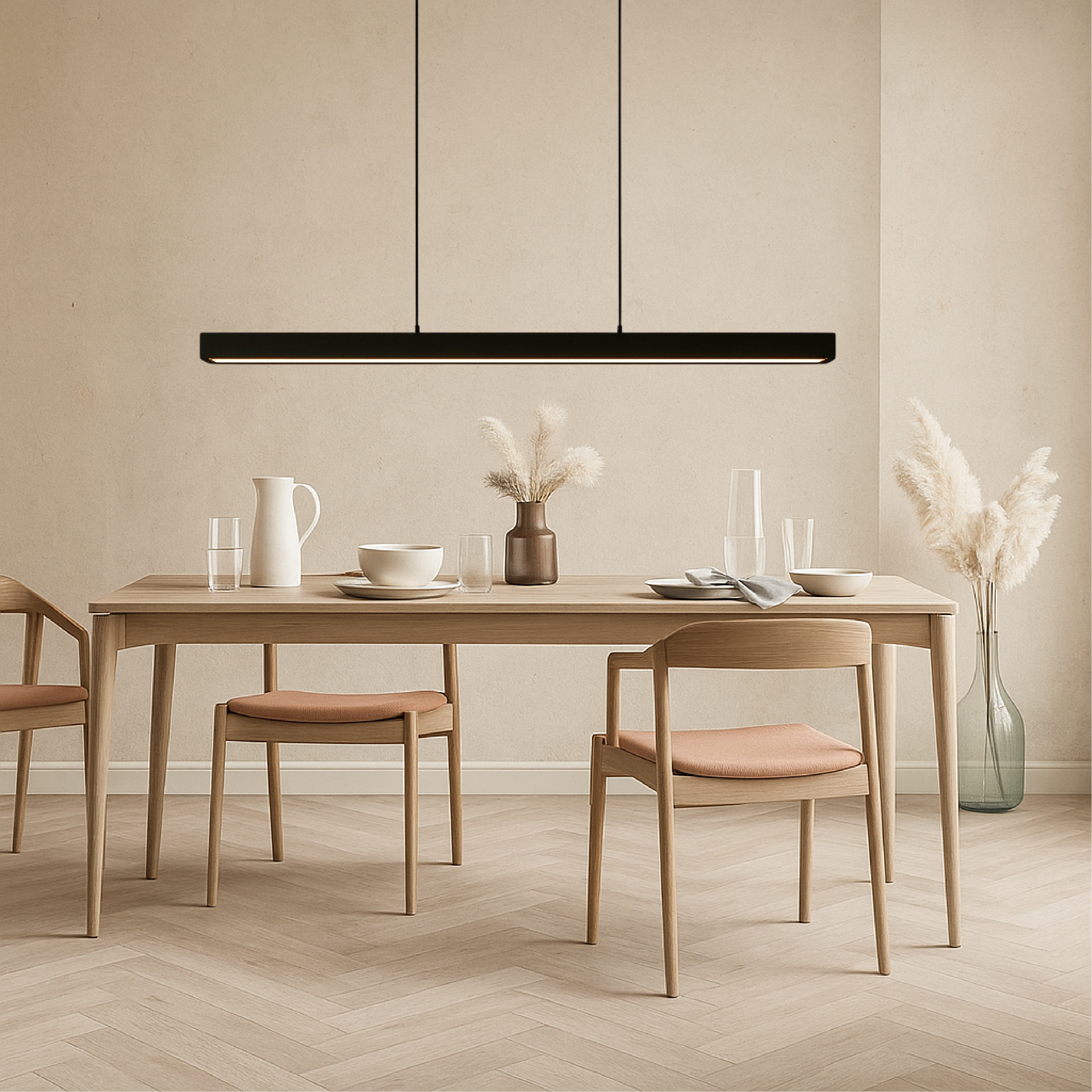 Pendant Light Wood Iron LED 120.0 cm Black Dining Table Kitchen Island Linear Hanging Ceiling Lamp | Thomler