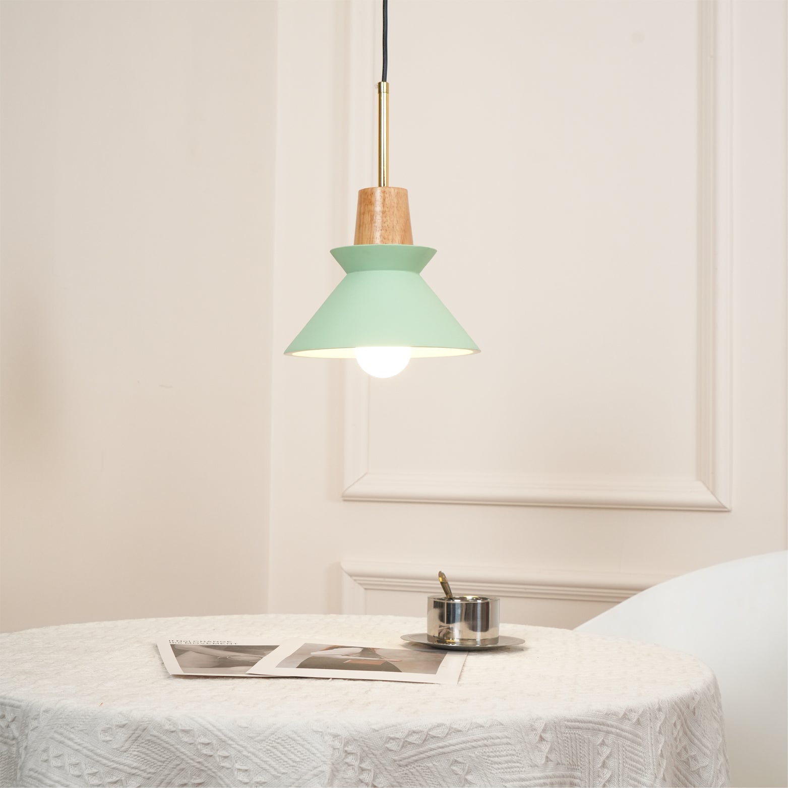 Pendant Light Resin Wood 8.7 in Dining Room Kitchen Island Hanging Ceiling Lamp Scandinavian Style | Thomler