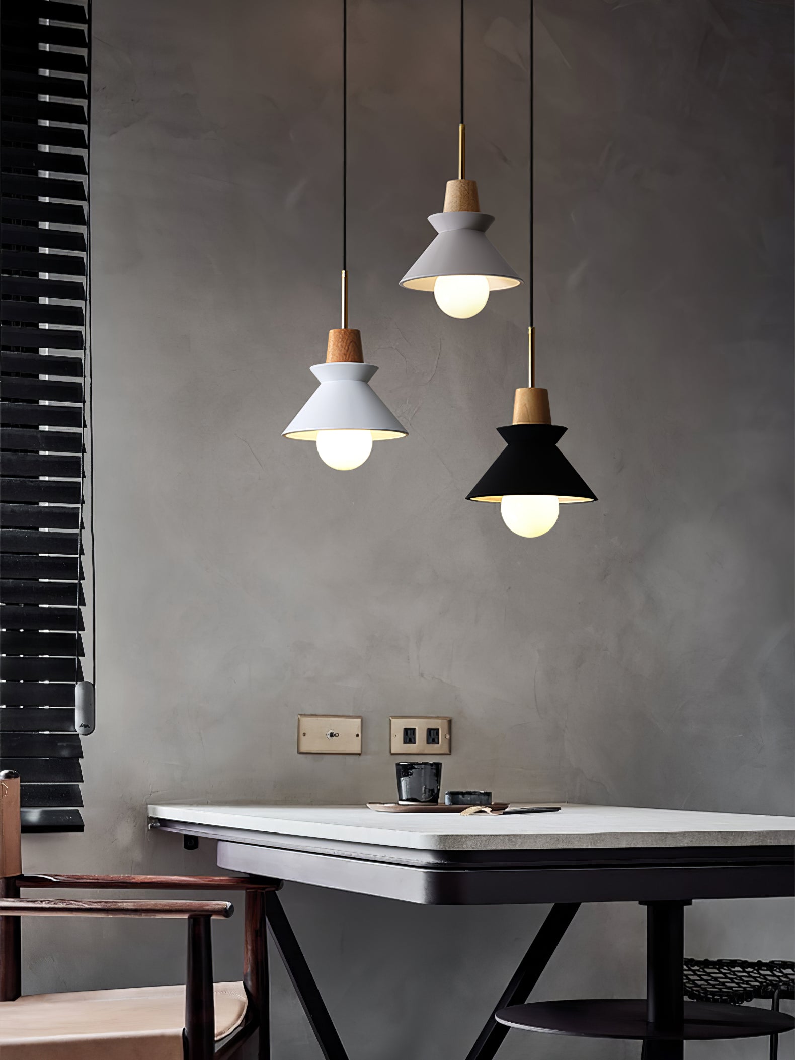 Pendant Light Resin Wood 8.7 in Dining Room Kitchen Island Hanging Ceiling Lamp Scandinavian Style | Thomler