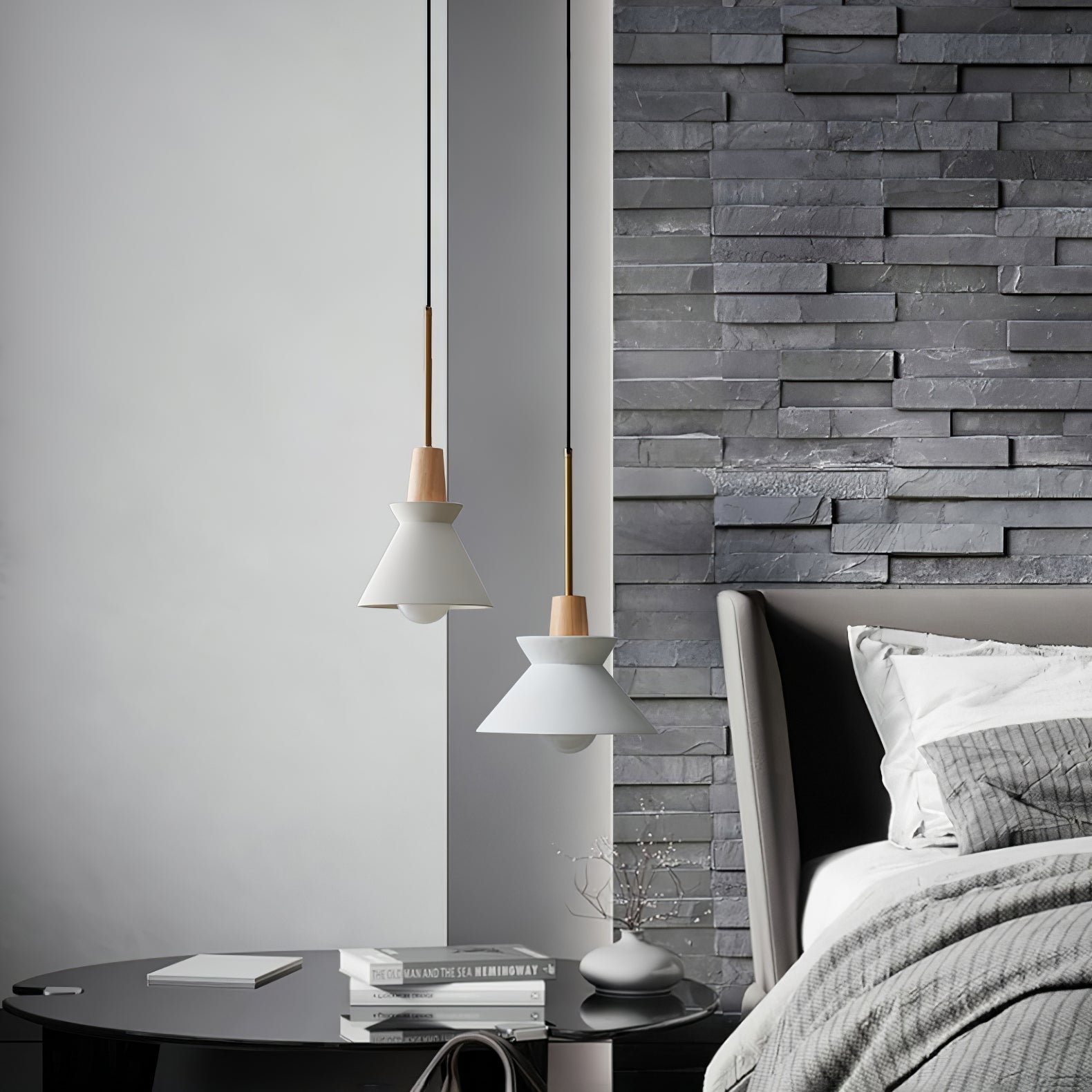 Pendant Light Resin Wood 8.7 in Dining Room Kitchen Island Hanging Ceiling Lamp Scandinavian Style | Thomler