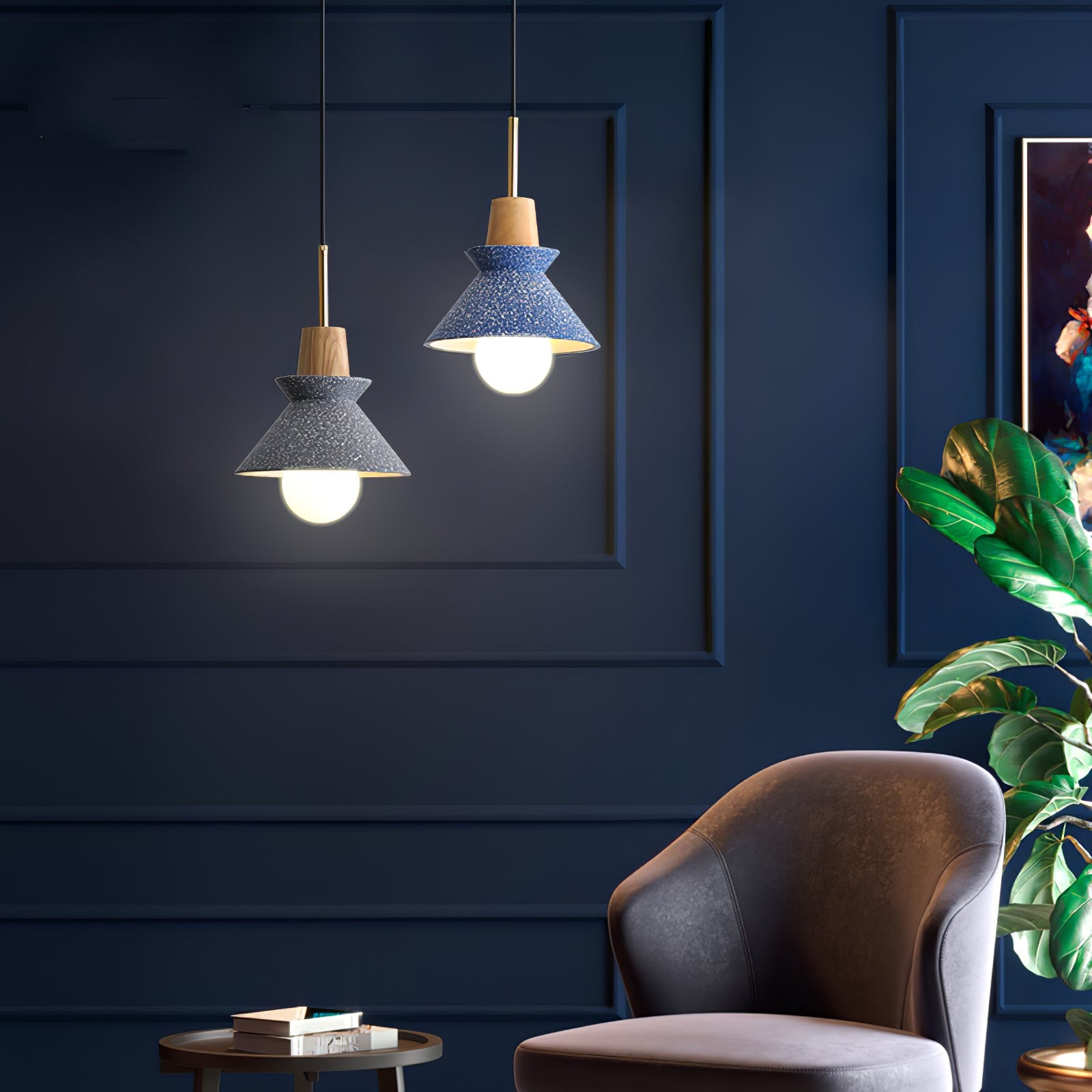 Pendant Light Resin Wood 8.7 in Dining Room Kitchen Island Hanging Ceiling Lamp Scandinavian Style | Thomler