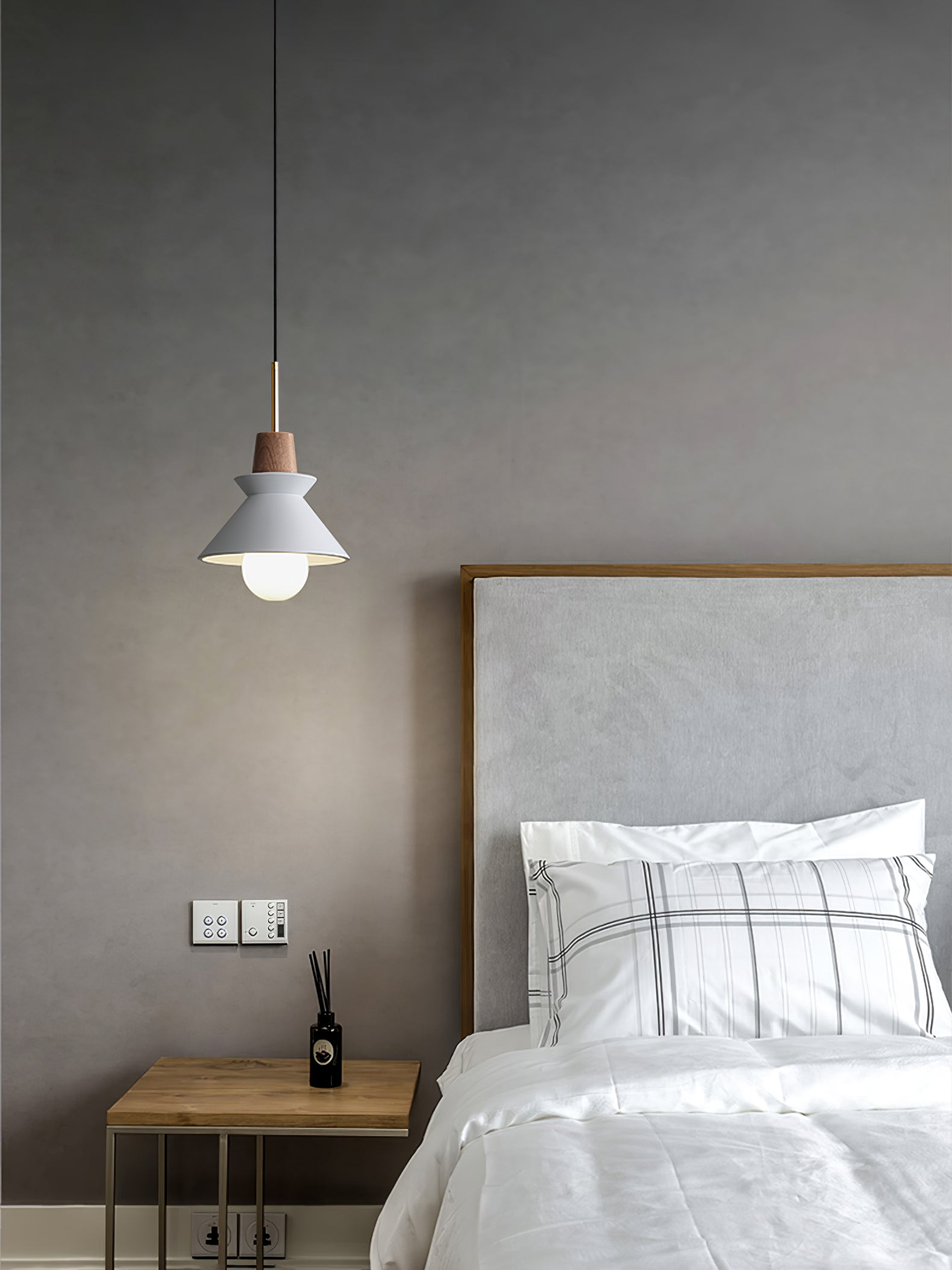 Pendant Light Resin Wood 8.7 in Dining Room Kitchen Island Hanging Ceiling Lamp Scandinavian Style | Thomler