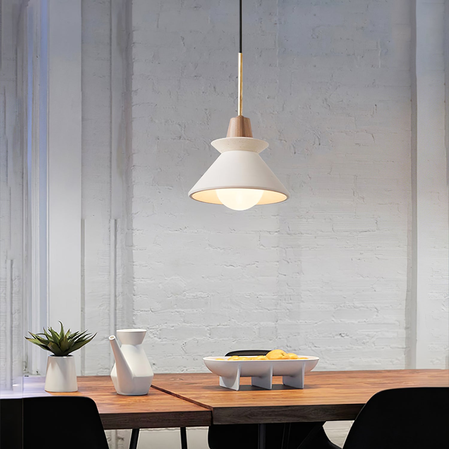 Pendant Light Resin Wood 8.7 in Dining Room Kitchen Island Hanging Ceiling Lamp Scandinavian Style | Thomler