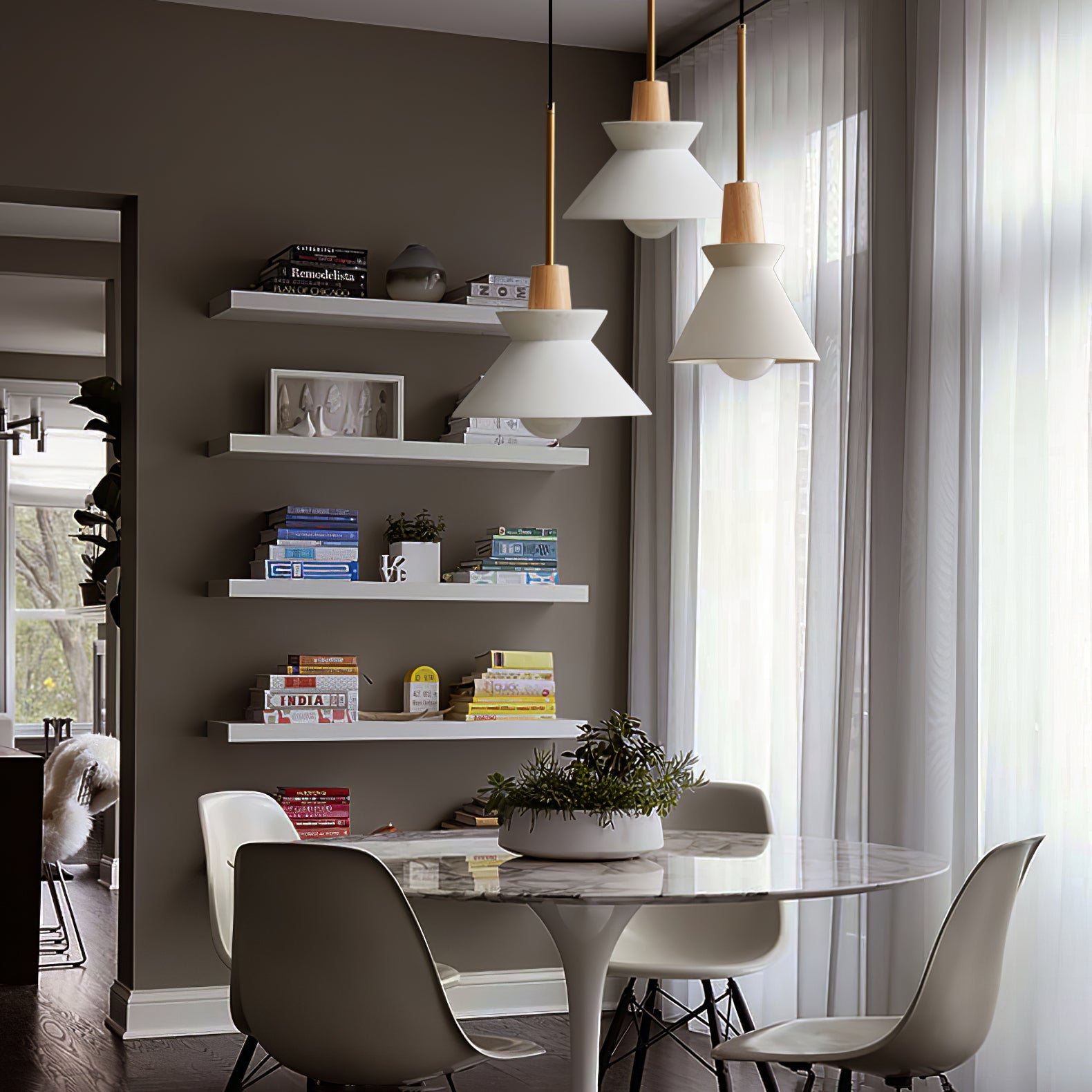 Pendant Light Resin Wood 8.7 in Dining Room Kitchen Island Hanging Ceiling Lamp Scandinavian Style | Thomler