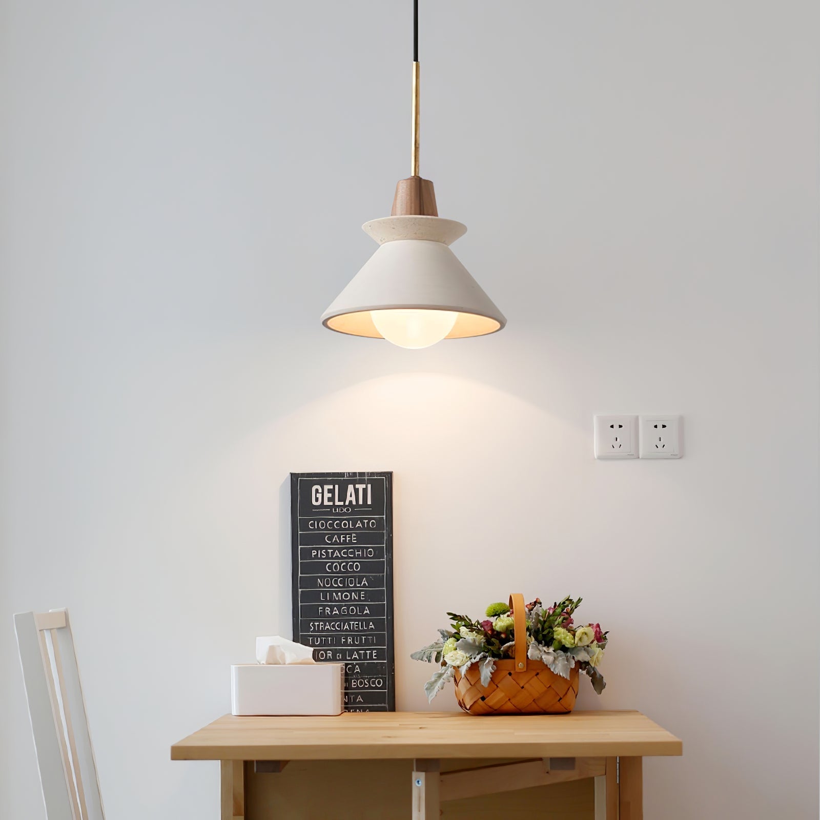 Pendant Light Resin Wood 8.7 in Dining Room Kitchen Island Hanging Ceiling Lamp Scandinavian Style | Thomler