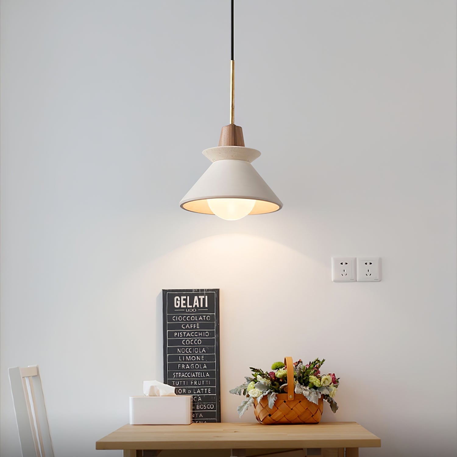 Pendant Light Resin Wood 8.7 in Dining Room Kitchen Island Hanging Ceiling Lamp Scandinavian Style | Thomler
