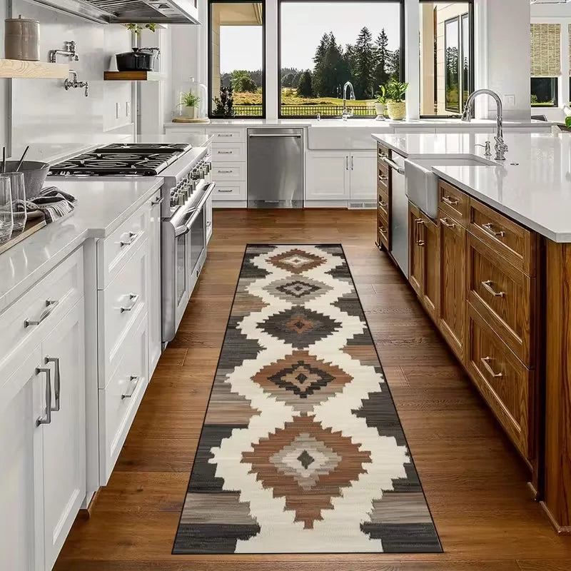 Moroccan Geometric Hallway Runner Rug with Non-Slip Backing for Entryway Kitchen Bedroom Living Room | Thomler