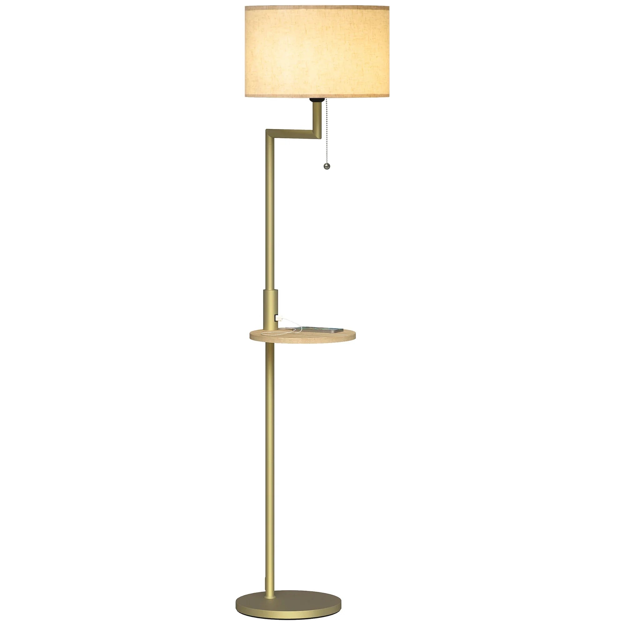 Floor Lamp Steel Bamboo Shelf 170.0 cm Gold Living Room Bedroom Reading Light USB Charging Arc Lamp | Thomler