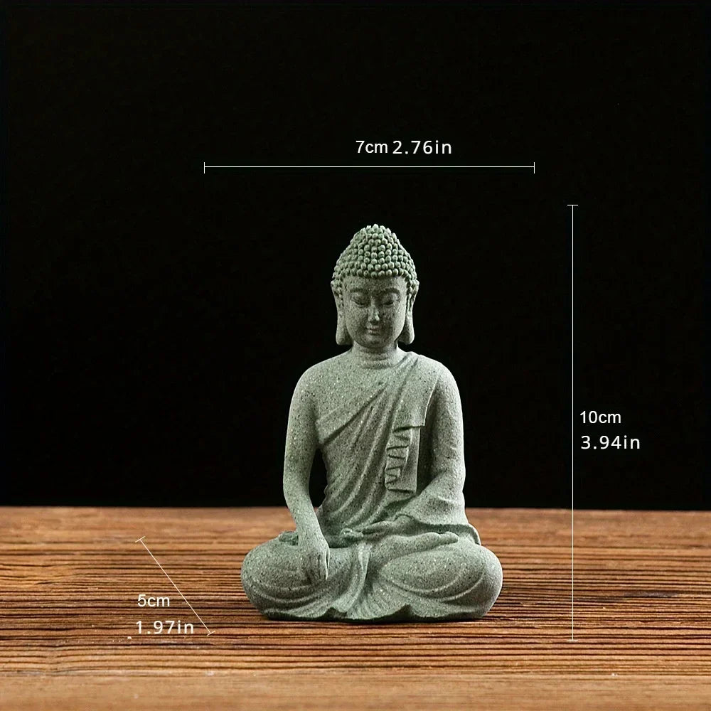 Seated Buddha Figurine in Green Sandstone for Desk, Shelf & Fish Tank Decor | Thomler