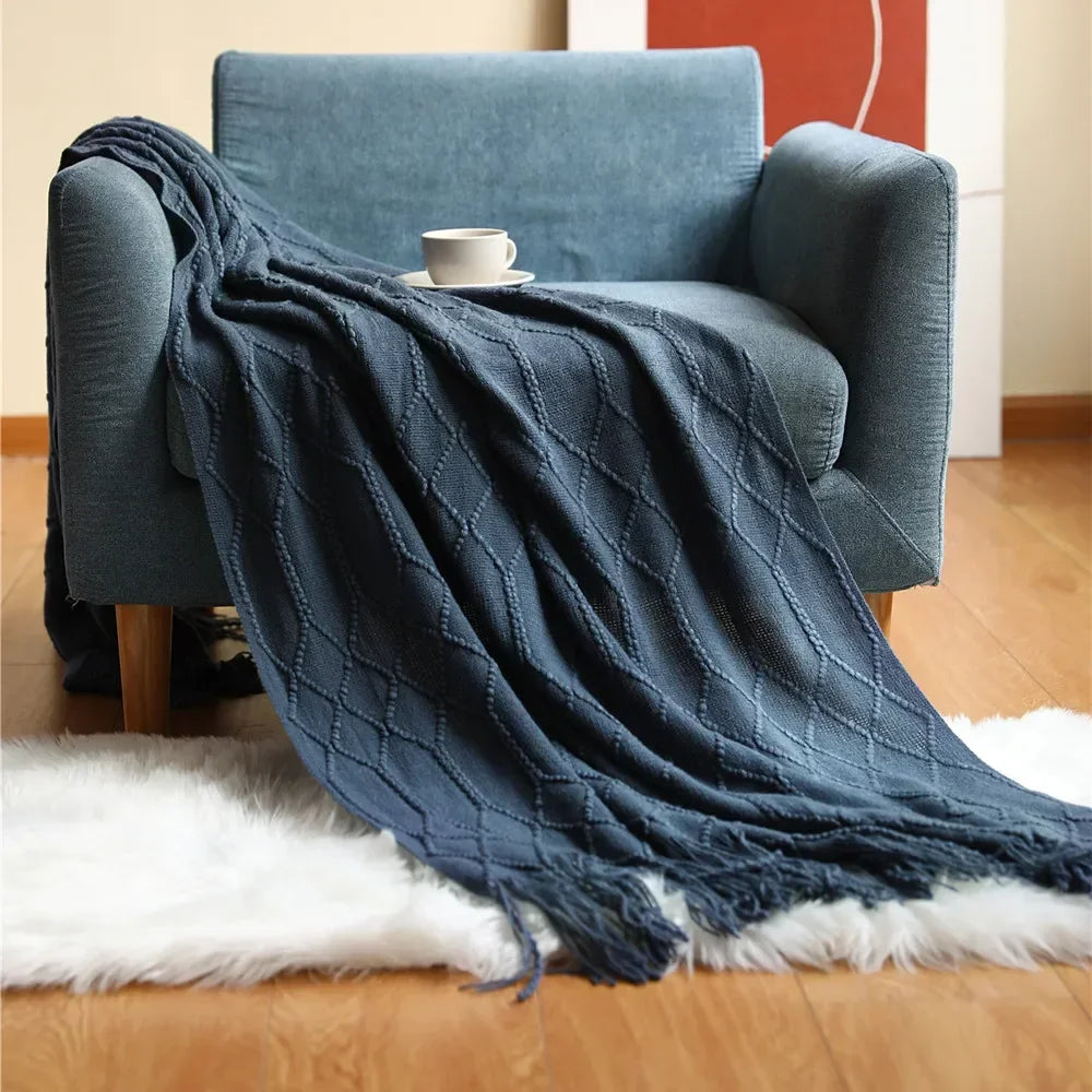 Chunky Knit Throw Blanket – Cozy Acrylic Sofa & Bed Cover for Living Room & Bedroom | Thomler