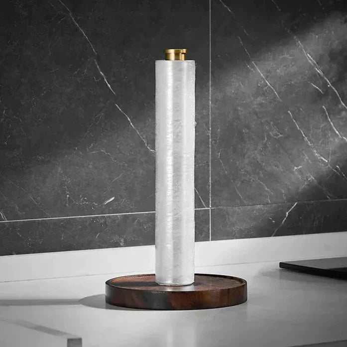 Natural Wood & Metal Kitchen Towel Stand – Countertop Organizer for Paper Rolls | Thomler