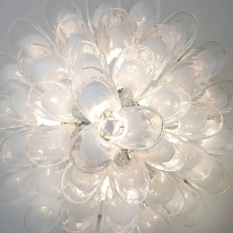 Textured Glass Blossom Chandelier with Dimmable LED & Adjustable Chain for Dining Room, Foyer & Bedroom | Thomler