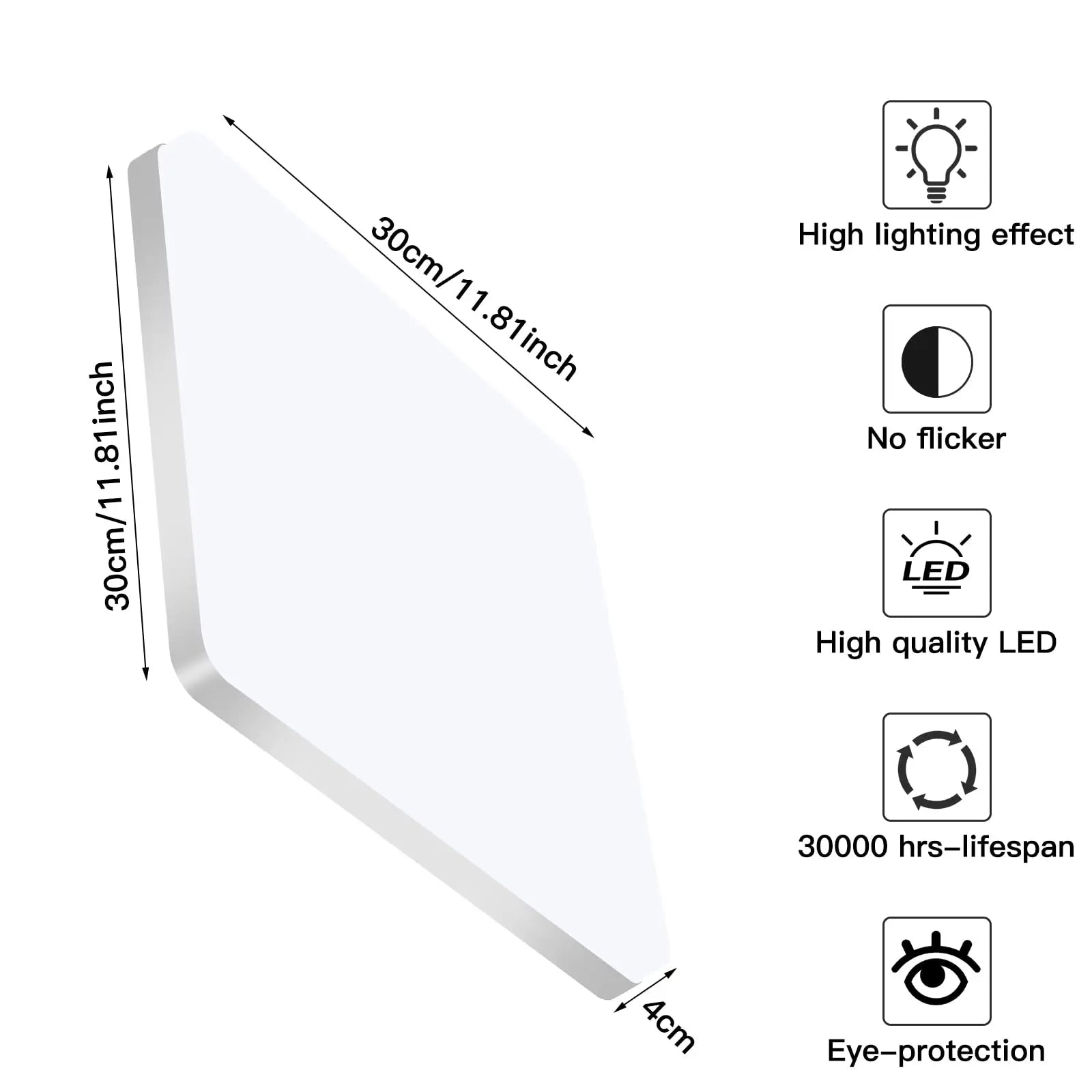Ceiling Light ABS 48W Cool White Bathroom Kitchen Hallway Square LED Flush Mount Damp Area Lighting 5400LM | Thomler