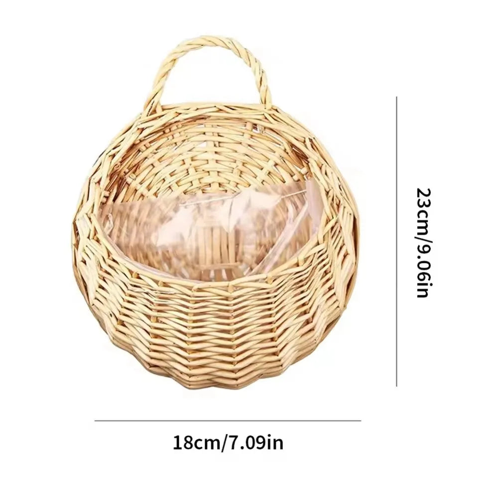 Wall Planter Basket Rattan 30.0 cm Natural Indoor Outdoor Hanging Flower Pot Holder Garden Balcony Decor | Thomler