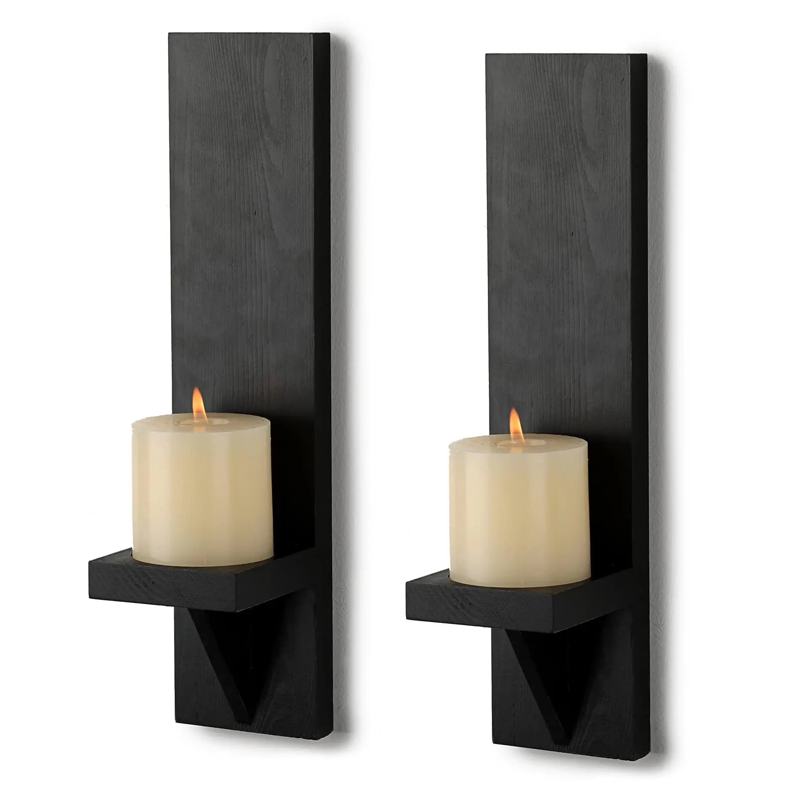 Wall Candle Holder Wood 38.0 cm Rustic Brown Indoor Outdoor Farmhouse Decor Set Of 2 Mounted Sconces | Thomler