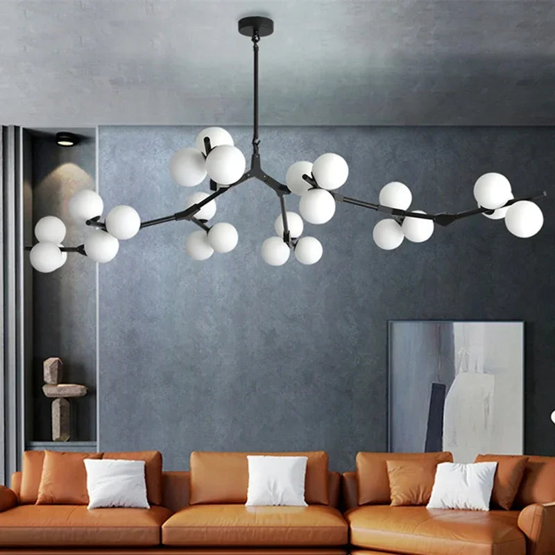 Pendant Light Metal Branch 178.0 cm Matte Glass Living Room Dining Room Ceiling Chandelier Adjustable Multi Globe Lighting | Thomler