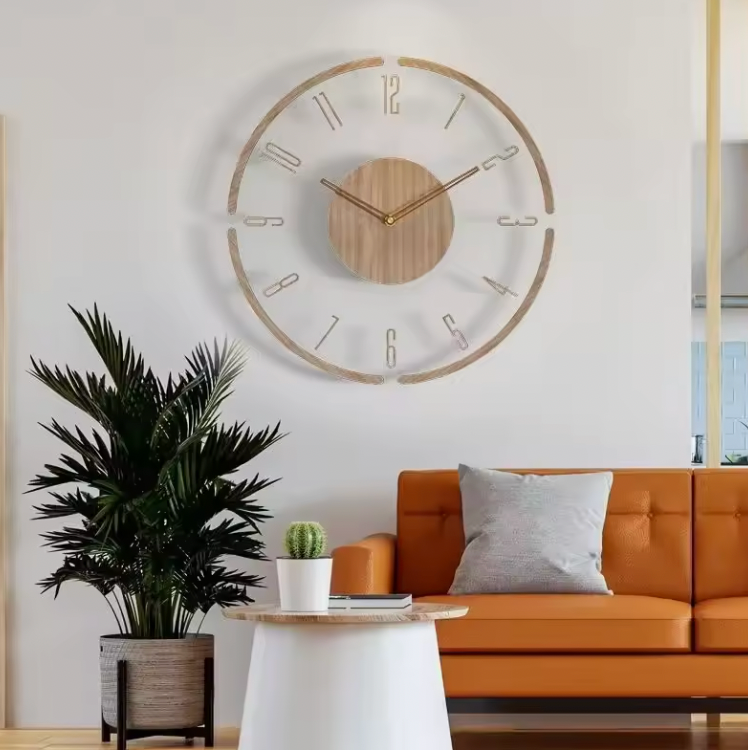 Whisper-Quiet Wall Clock with Wood & Acrylic Face – 12 in Silent Sweep Movement for Living Room, Bedroom & Office | Thomler