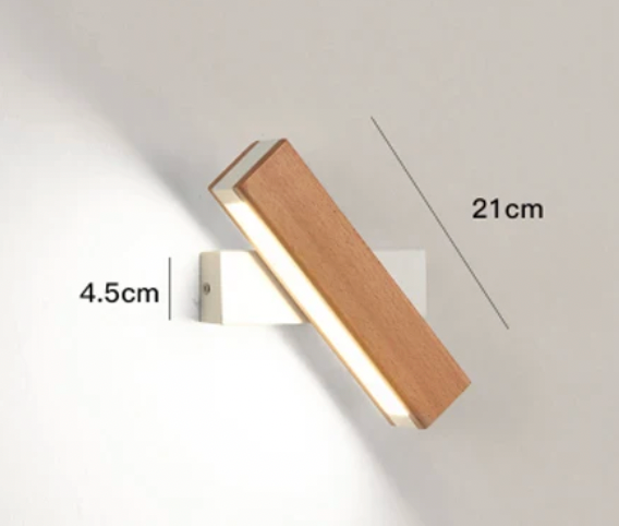 Rotating LED Wall Sconce with Wood Accent – Adjustable Minimalist Light for Bedroom & Living Room | Thomler