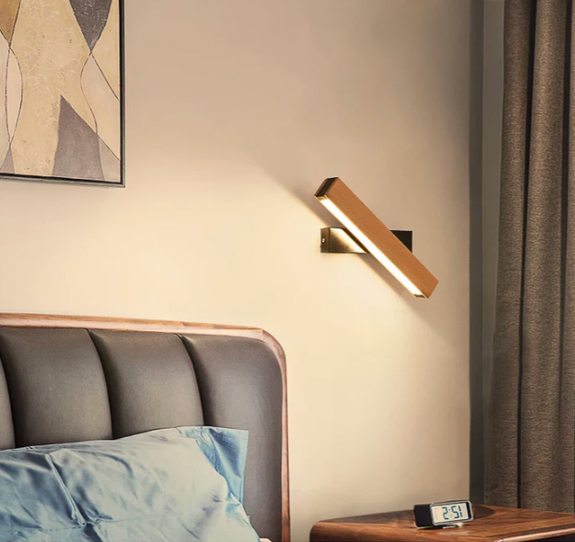 Rotating LED Wall Sconce with Wood Accent – Adjustable Minimalist Light for Bedroom & Living Room | Thomler