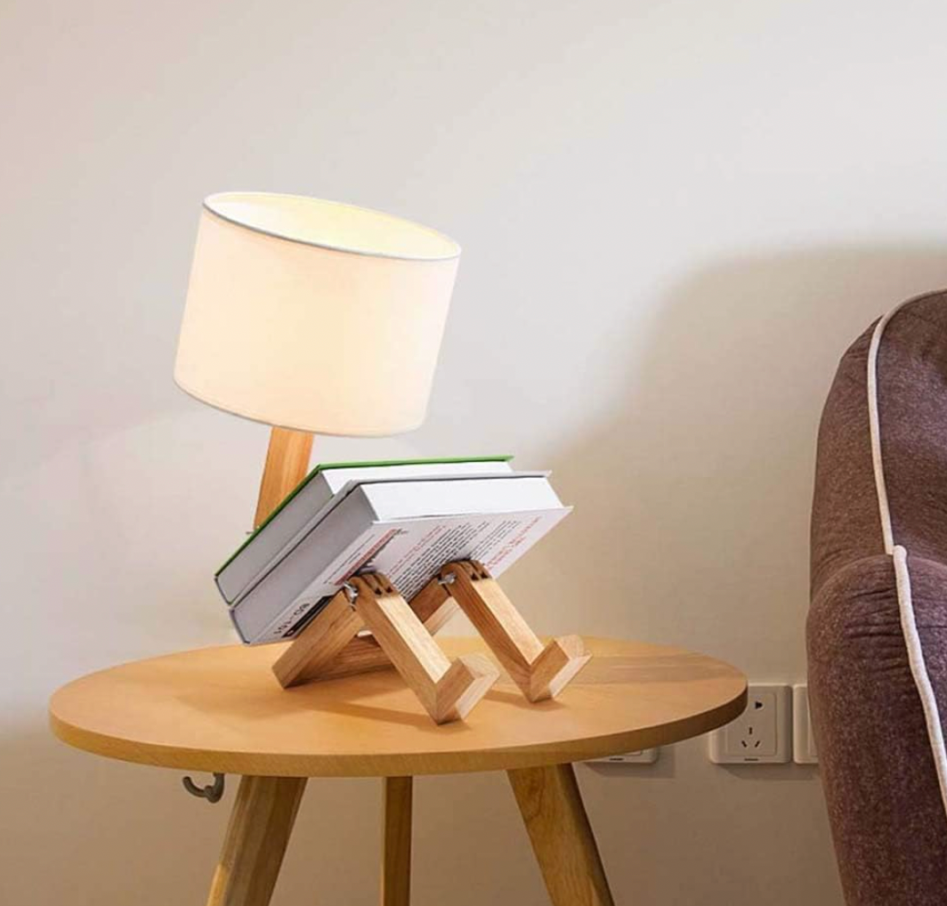 Scandinavian Wood Reading Lamp with Shelf | Adjustable Table Light for Bedroom & Living Room | Thomler