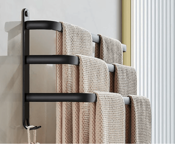Towel Rack Aluminium 60.0 cm Black Wall Mounted Bathroom 3 Bar Towel Holder Drying Rail Organiser Storage | Thomler