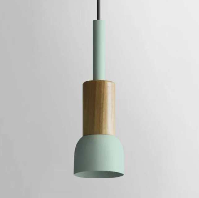 Wooden Pendant Light with Colorful Shade Scandinavian Modern Ceiling Fixture for Kitchen Dining Room Bedroom E26 Hardwired | Thomler