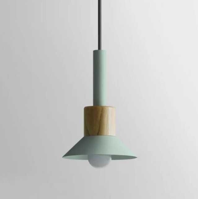 Wooden Pendant Light with Colorful Shade Scandinavian Modern Ceiling Fixture for Kitchen Dining Room Bedroom E26 Hardwired | Thomler