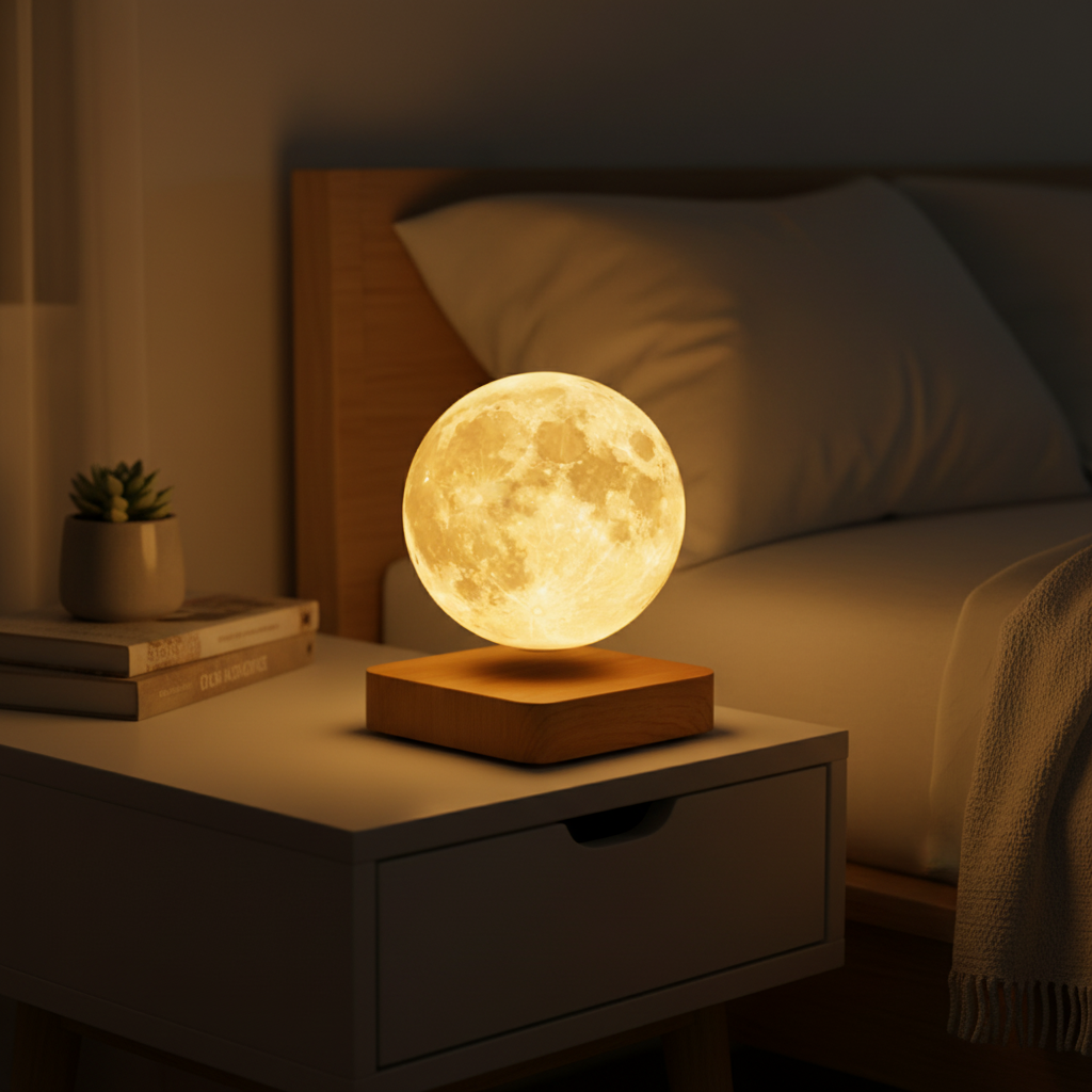 Table Lamp Wood Floating Moon LED Rechargeable Bedroom Night Light Decorative Ambient Lighting Dimmable Colour Changing | Thomler
