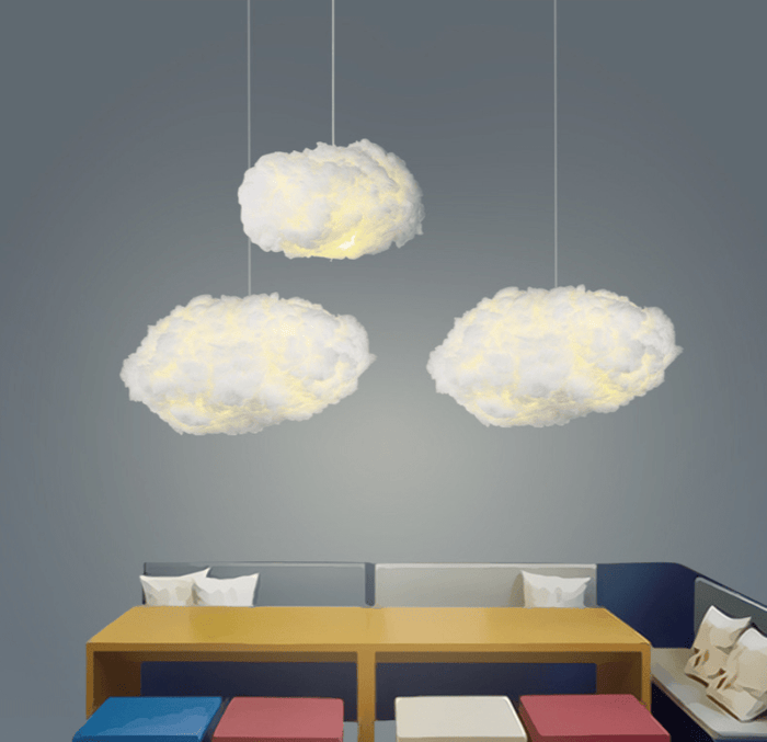 Cotton Cloud Hanging Pendant Light for Bedroom & Nursery | Soft White Glow Ceiling Fixture | Modern Fluffy Kids Room Decor | Winter Sky | Thomler