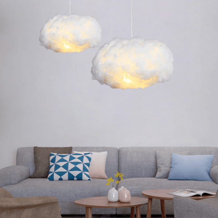 Cotton Cloud Hanging Pendant Light for Bedroom & Nursery | Soft White Glow Ceiling Fixture | Modern Fluffy Kids Room Decor | Winter Sky | Thomler