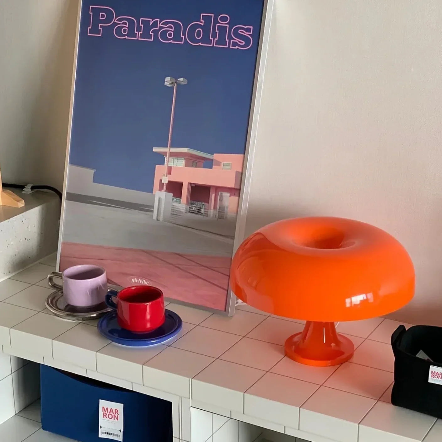 Table Lamp PVC 28.0 cm Orange Bedroom Living Room Mushroom Desk Light Retro Accent Lighting | Thomler