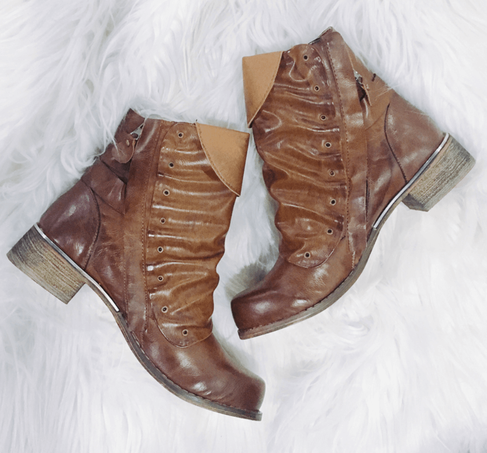 Women's Ankle Winter Boots with Ruched Detail & Side Zip – Flat Vegan Leather Round Toe Bootie for Cold Weather | Thomler