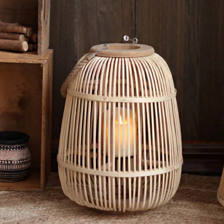 Lantern Rattan Flameless Candle Battery Powered Outdoor Patio Garden Decorative Ambient Lighting Rustic Hanging Tabletop | Thomler