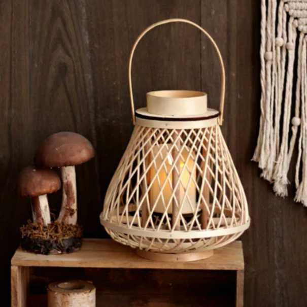 Lantern Rattan Flameless Candle Battery Powered Outdoor Patio Garden Decorative Ambient Lighting Rustic Hanging Tabletop | Thomler