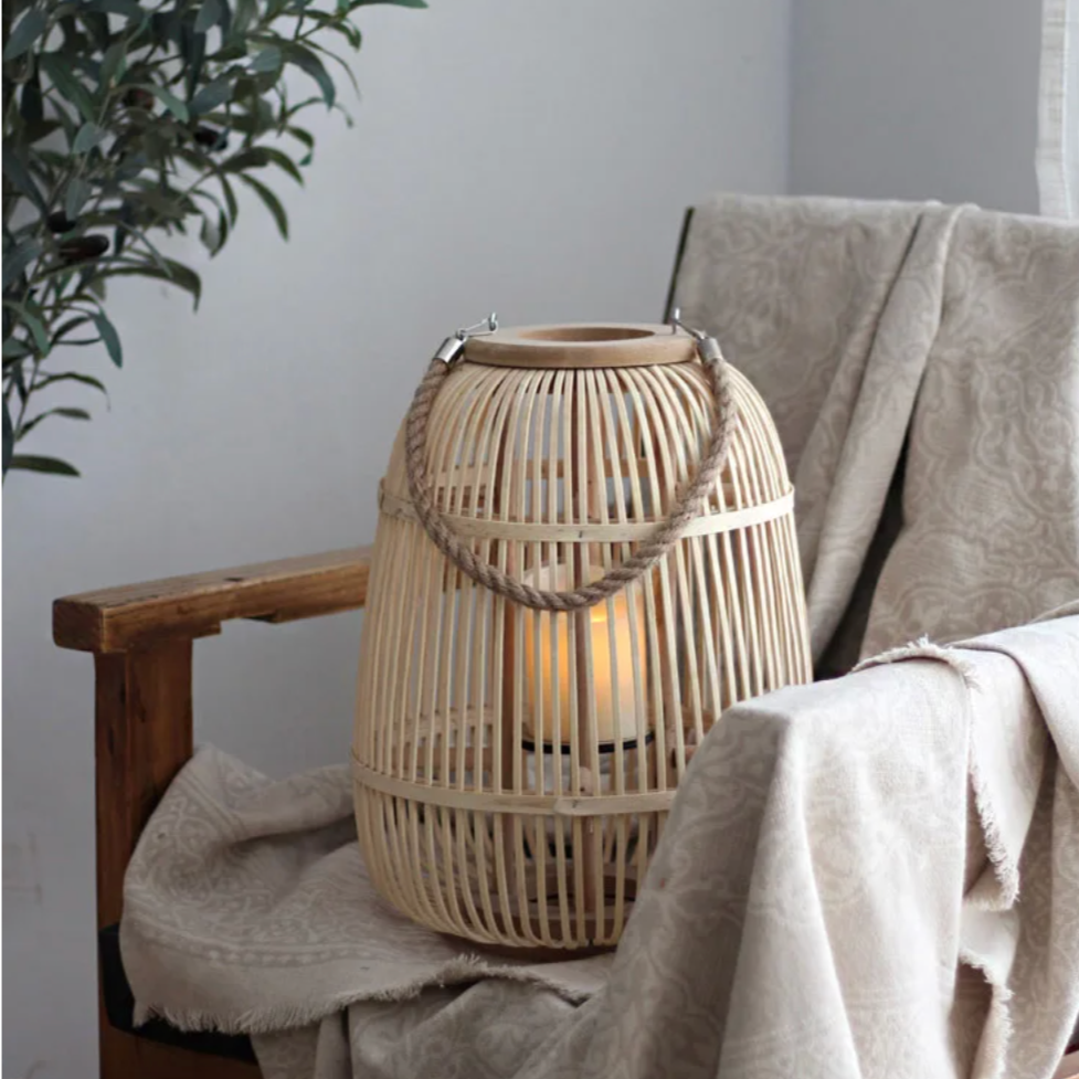 Lantern Rattan Flameless Candle Battery Powered Outdoor Patio Garden Decorative Ambient Lighting Rustic Hanging Tabletop | Thomler