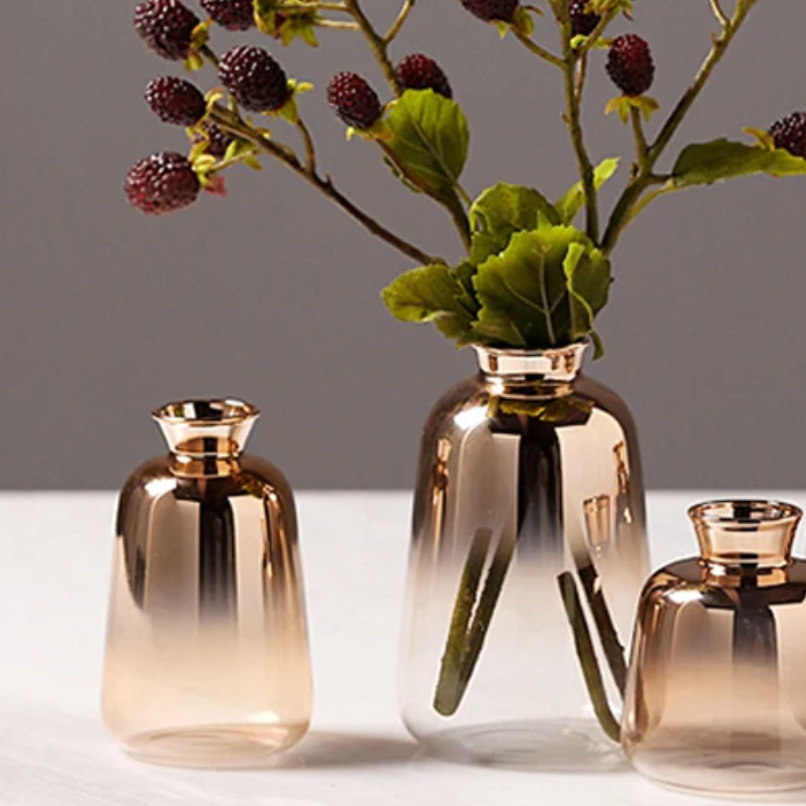 Vase Glass 4 in Rose Gold Decorative Centerpiece Floral Arrangement Home Decor | Thomler