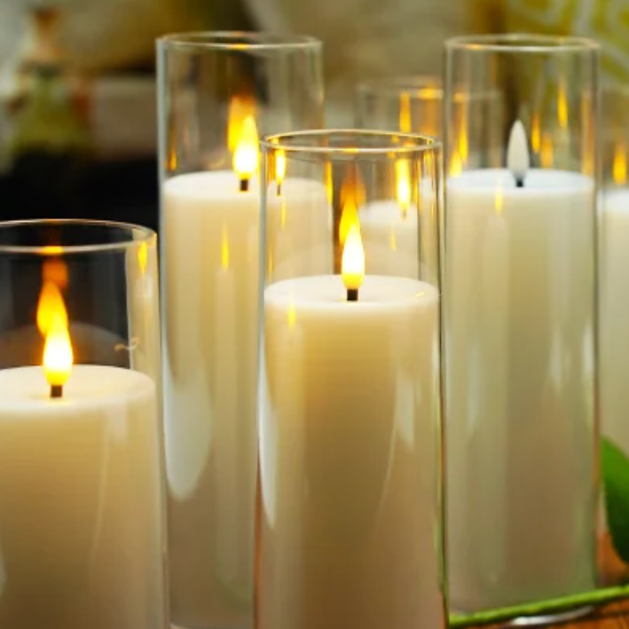 Flameless Candle Acrylic 9 in 9-Piece Set LED Remote Controlled Home Decor Ambient Lighting | Thomler