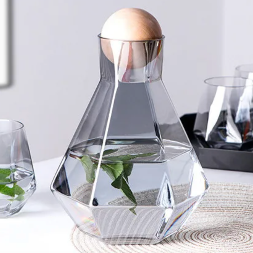Glass Drinkware Set Eco-Friendly 9 in Jug 4 in Rocks Glasses Diamond Pattern Bar Kitchen Dining Accessories | Thomler