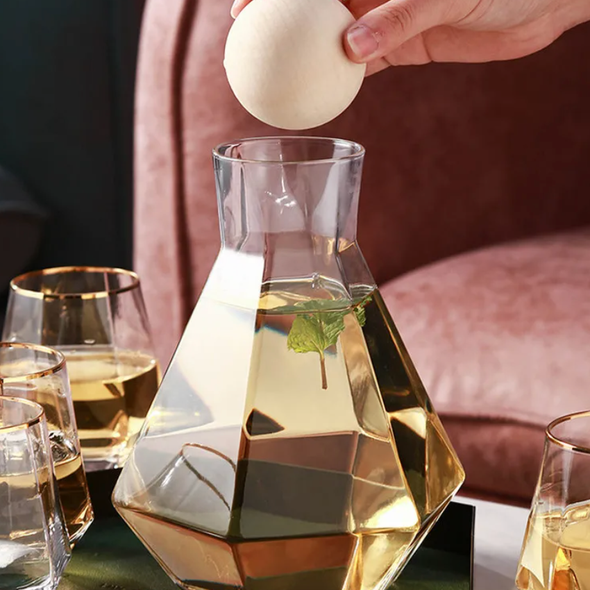 Glass Drinkware Set Eco-Friendly 9 in Jug 4 in Rocks Glasses Diamond Pattern Bar Kitchen Dining Accessories | Thomler