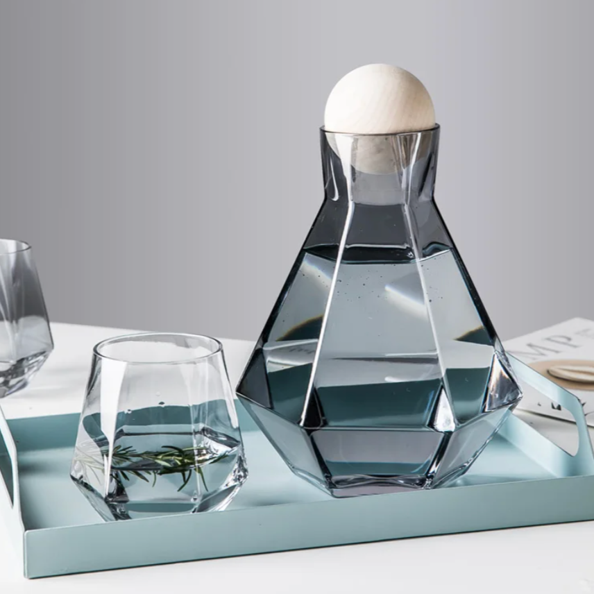 Glass Drinkware Set Eco-Friendly 9 in Jug 4 in Rocks Glasses Diamond Pattern Bar Kitchen Dining Accessories | Thomler